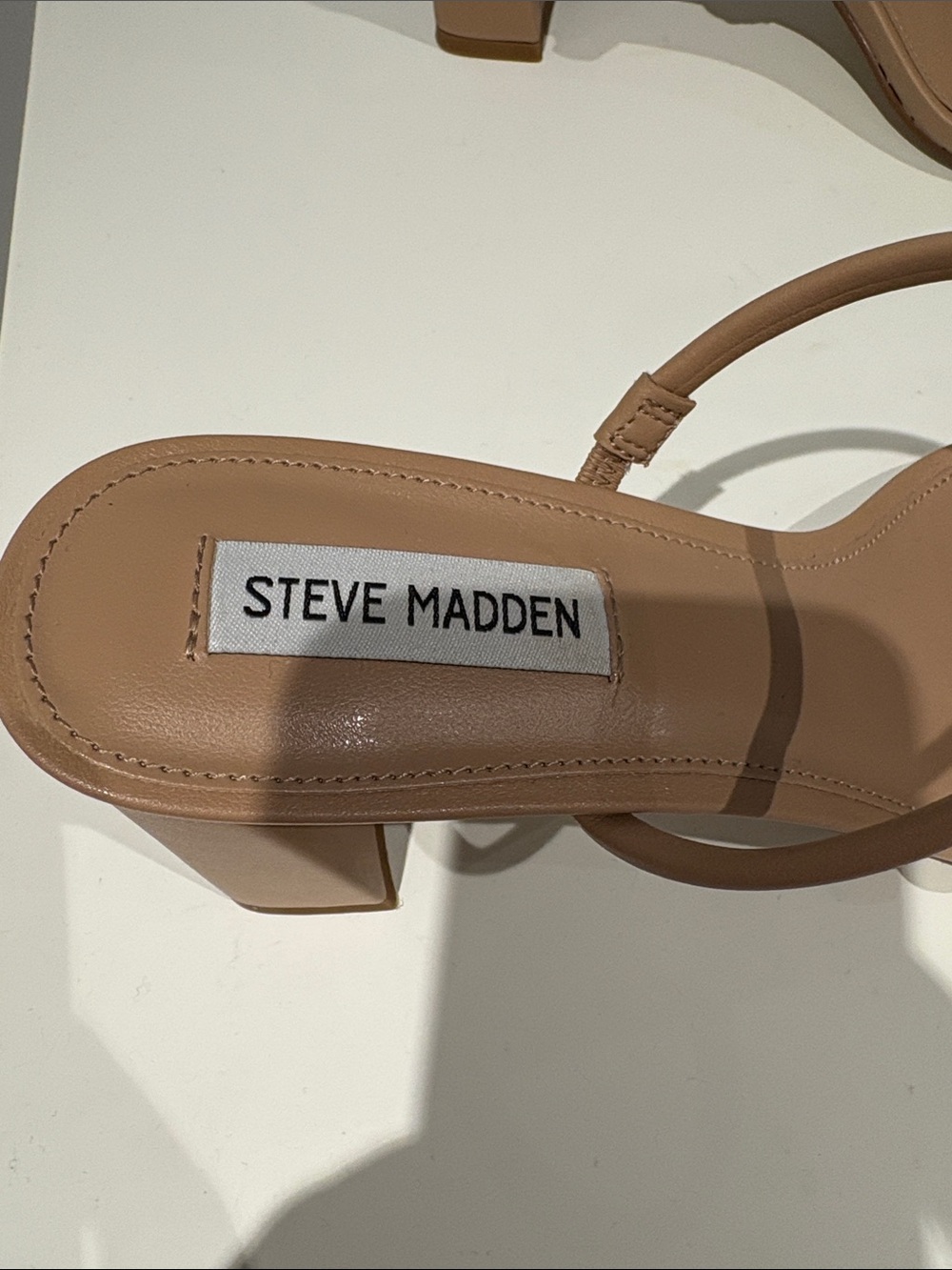 Steve Madden Tan Strappy Square-Toe Block Heels - Picture 5 of 6